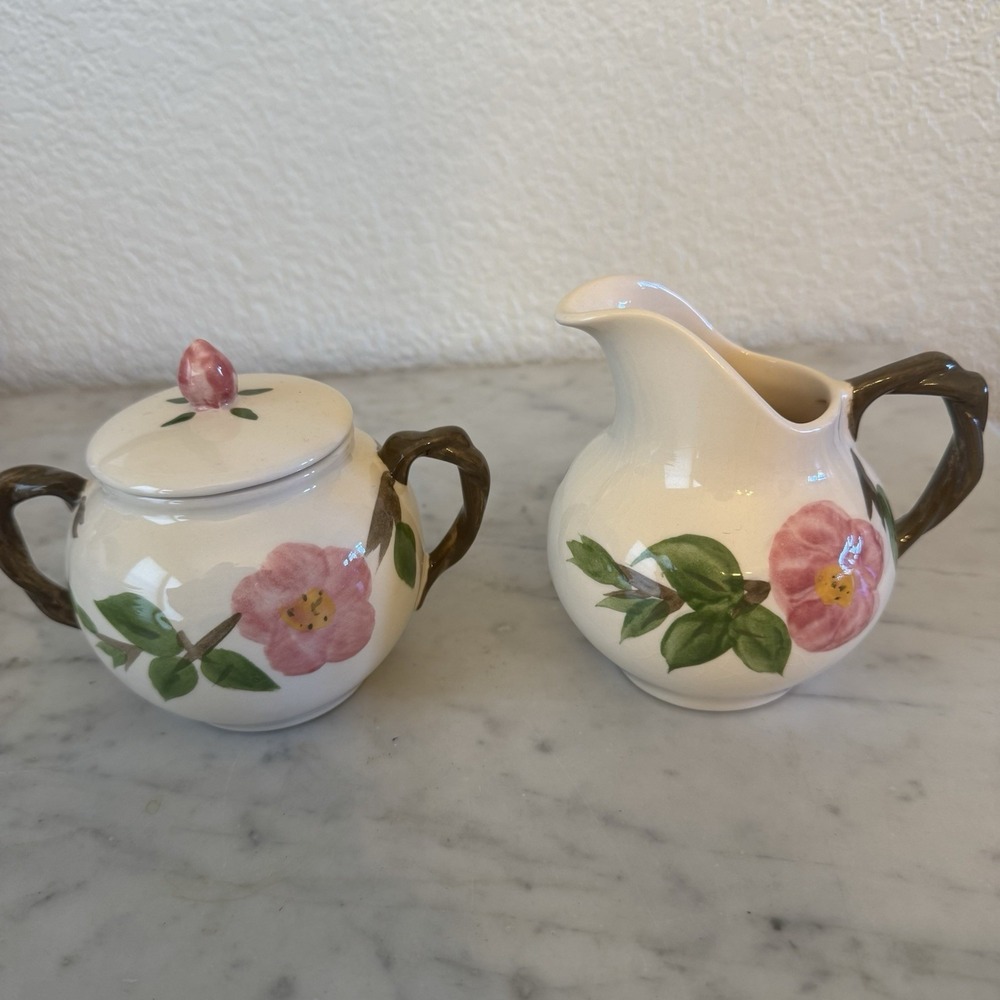 Franciscan Desert Rose Sugar Bowl w/ Lid and Creamer Set Made in England